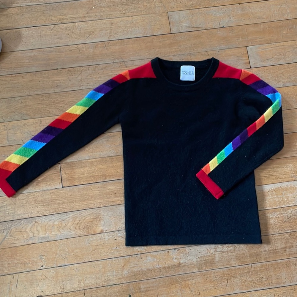 Madeleine Thompson cashmere sweater, black and rainbow, kids size 6, pride
